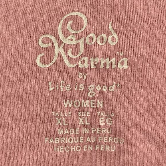 Life is Good Karma Organic Graphic Tee Size XL Pink Oversized Heart Tree Love - Picture 2 of 8